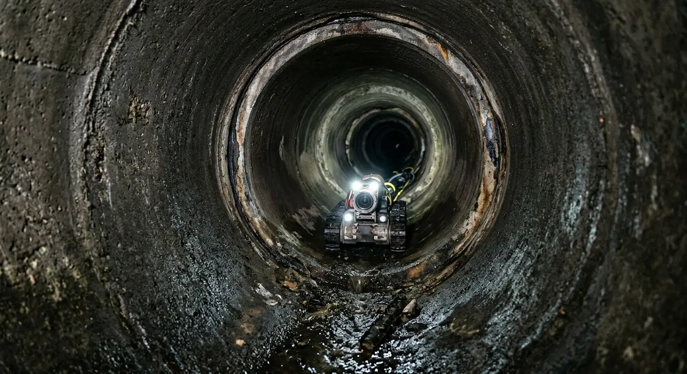 Robotic sewer camera inspecting pipe interior for Sewer Line Cleaning in Wyndham